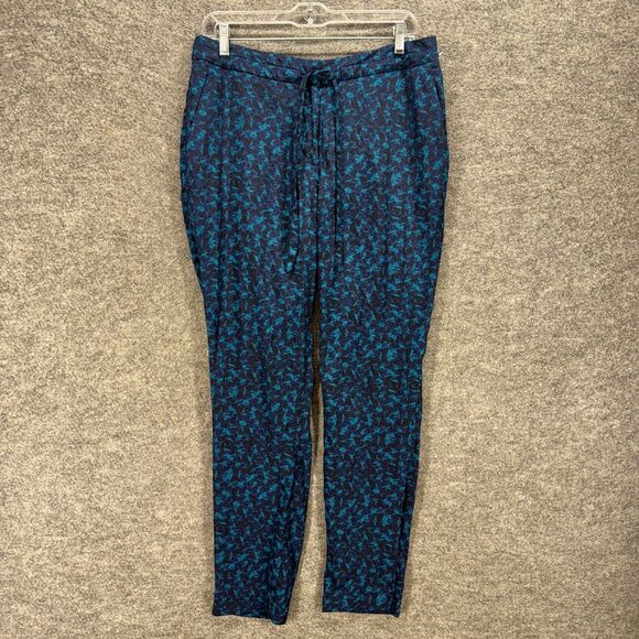 H&M Pants Women 10 Blue Geometric High Rise Chino Flat Front Skinny Pockets - Picture 1 of 8